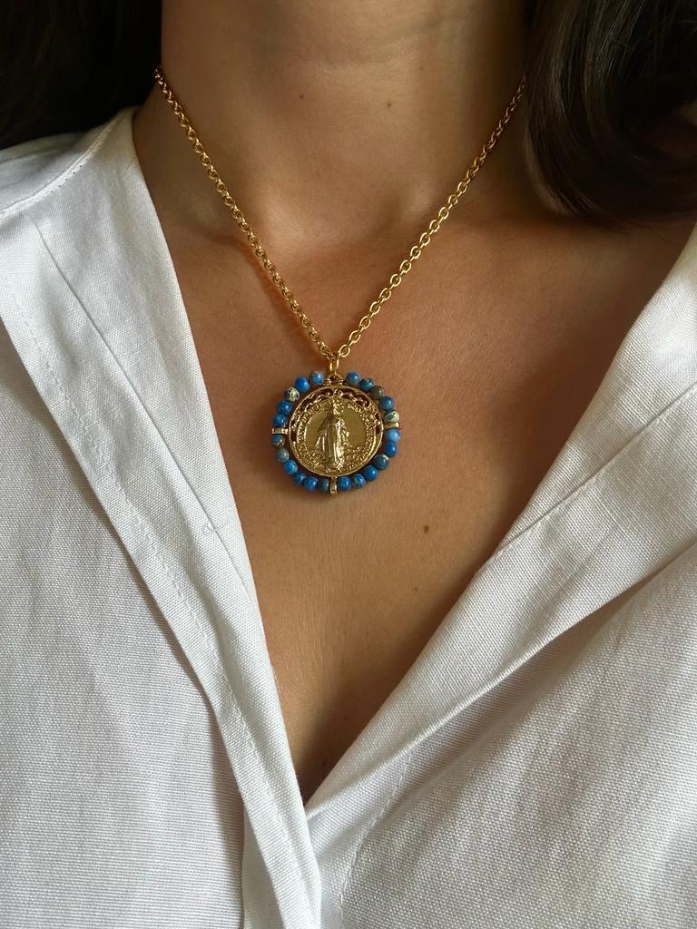 Medalla de la Inmaculada con turquesa oscura – Khartes Madrid