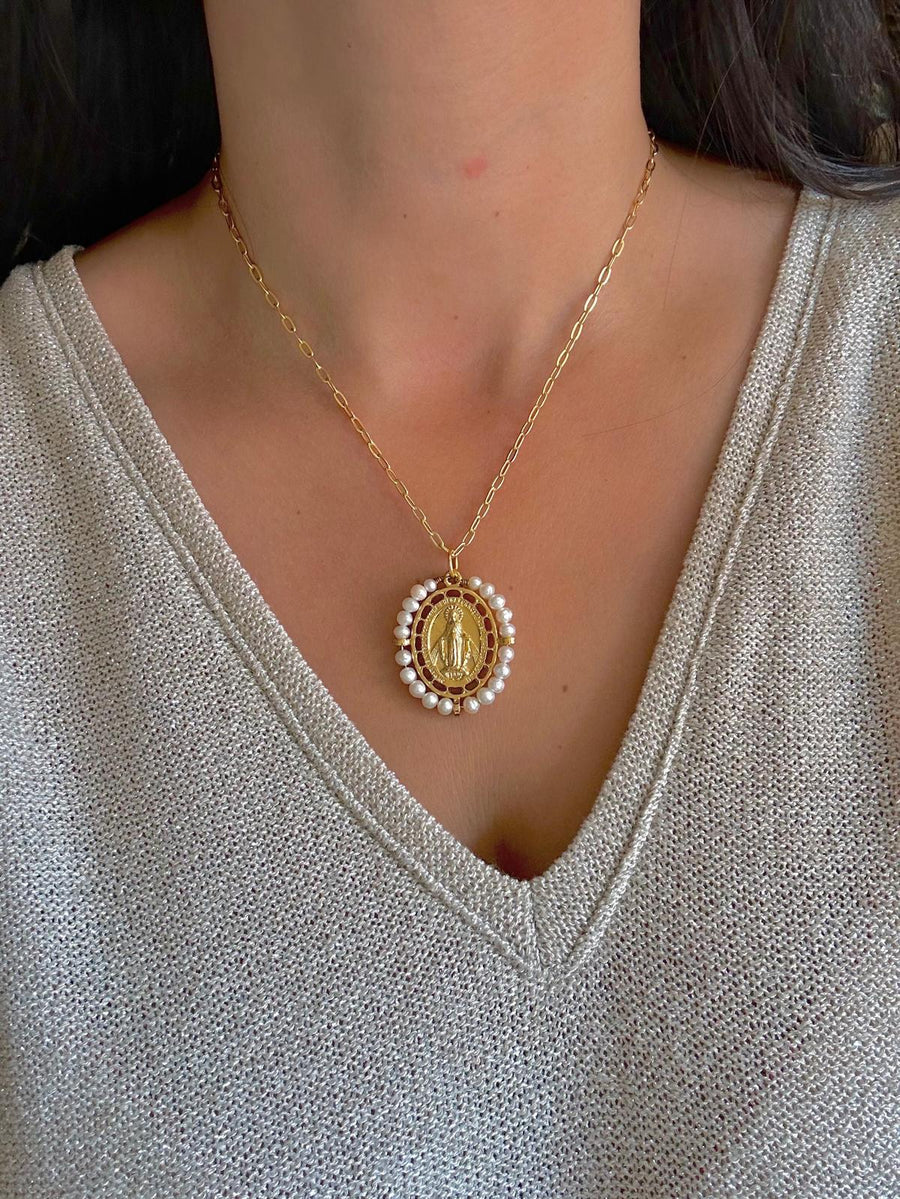 Medalla de La Milagrosa con perla natural – Khartes Madrid