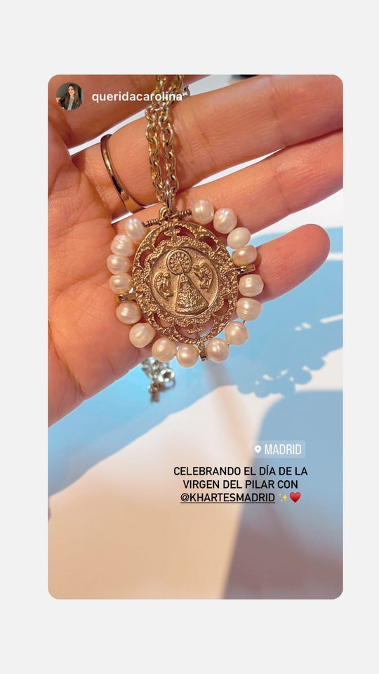 Medalla de la Virgen del Pilar con perlas naturales Khartes